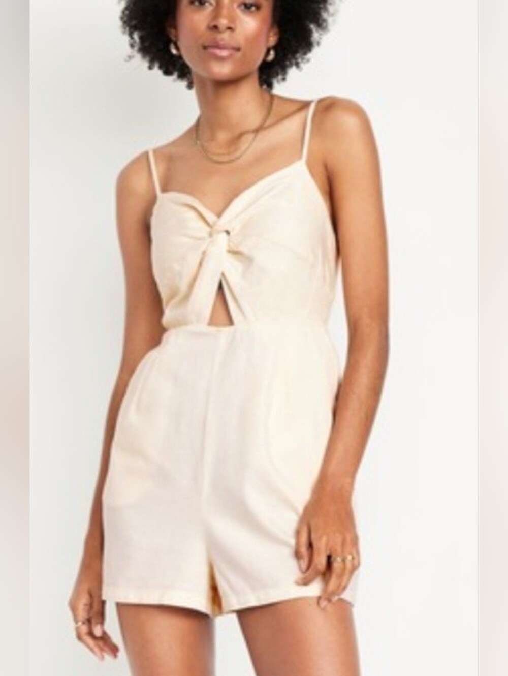 Old Navy Cream Knot-Front Blend Linen Romper NWOT Medium